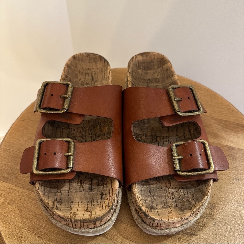 Esprit Brielle Sandals Womens Size 6.5M Brown Chestnut Cork Like Base White Heel